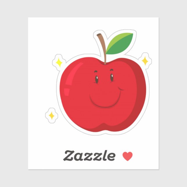 Adesivo Maçã Vermelha com rosto feliz (Folha)