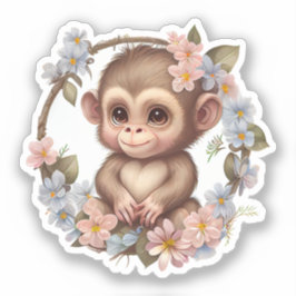 Adesivo Macaco-Bebê Floral Indie, com Cor de Água Adorável