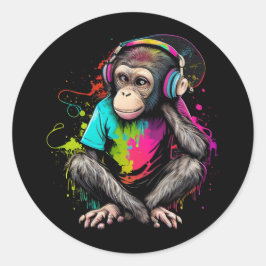 Adesivo Macaco Bonito Ouvindo Música, Macaco Com Música Ob