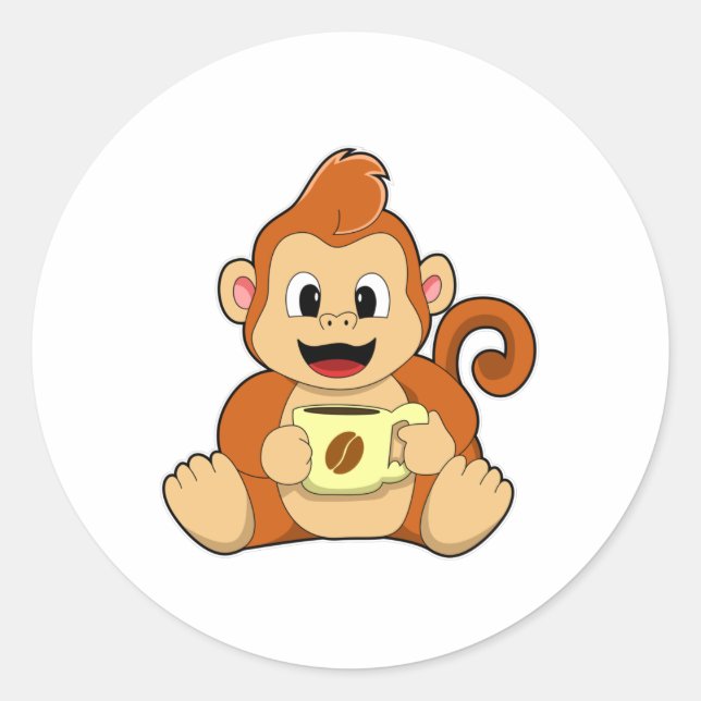 Adesivo Macaco com Taça de Café (Frente)