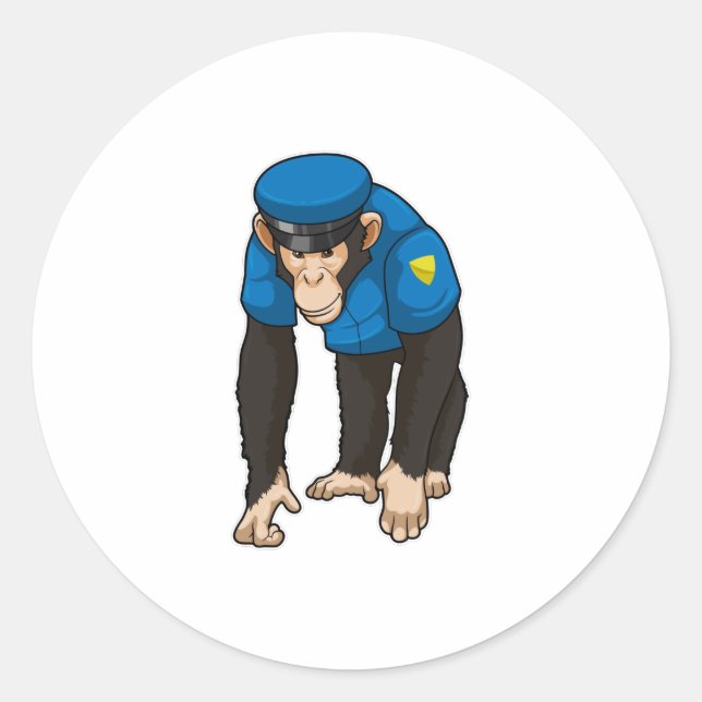 Adesivo Macaco como agente da polícia com uniforme (Frente)