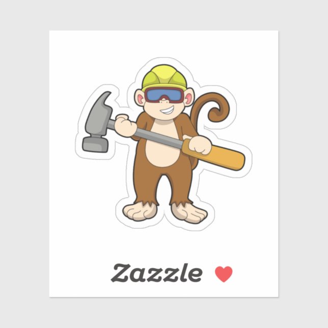 Adesivo Macaco como artesão com martelo (Folha)