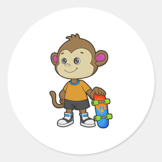 Adesivo Macaco como skater com skate (Frente)