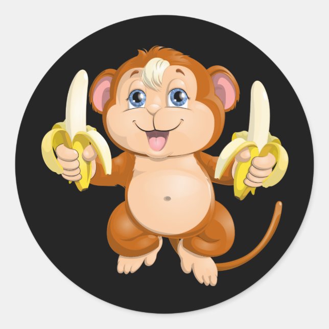 Adesivo Macaco de desenho animado com bananas (Frente)