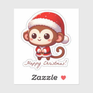 Adesivo macaco de natal feliz, macaco engraçado