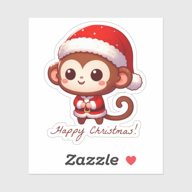 Adesivo macaco de natal feliz, macaco engraçado (Folha)