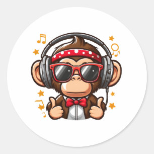 Adesivo Macaco DJ Fofo com Fones de Ouvido para Crianças