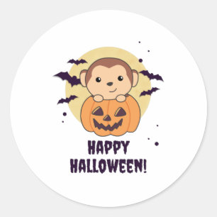 Adesivo Macaco Em Macacos-Pumpkin Feliz Dia das Bruxas