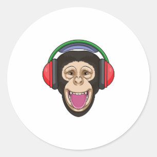 Adesivo Macaco em Música com Fone de Ouvido