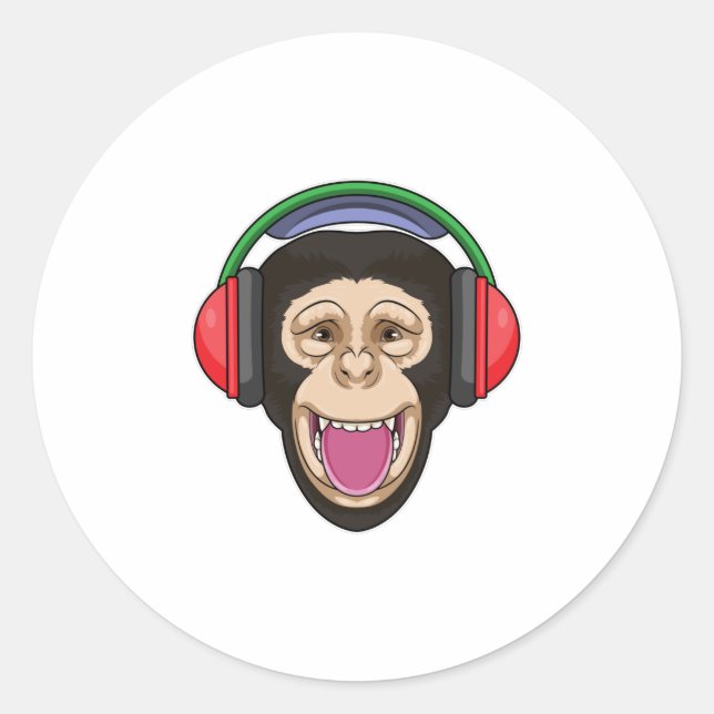Adesivo Macaco em Música com Fone de Ouvido (Frente)