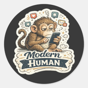 Adesivo Macaco Engraçado Humano Moderno Smartphone Mídia S