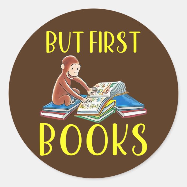 Adesivo Macaco Engraçado Lendo Livro Mas Primeiro (Frente)