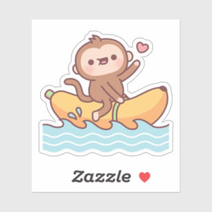 Adesivo Macaco Fofo Andando de Barco de Banana