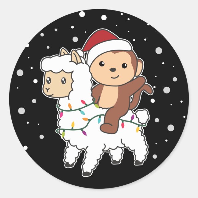 Adesivo Macaco Lama Natal Neve Animais Clássicos de Invern (Frente)