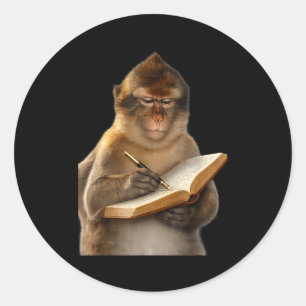 Adesivo Macaco lendo livro escrevendo diário amante de liv