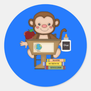 Adesivo Macaco na escola que senta-se na mesa