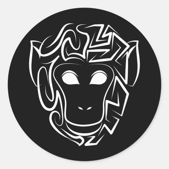Adesivo Macaco preto e branco tribal (Frente)