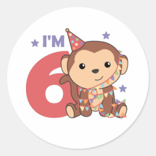 Adesivo Macaco Seis Crianças de Aniversário, 6 Anos, Rou C