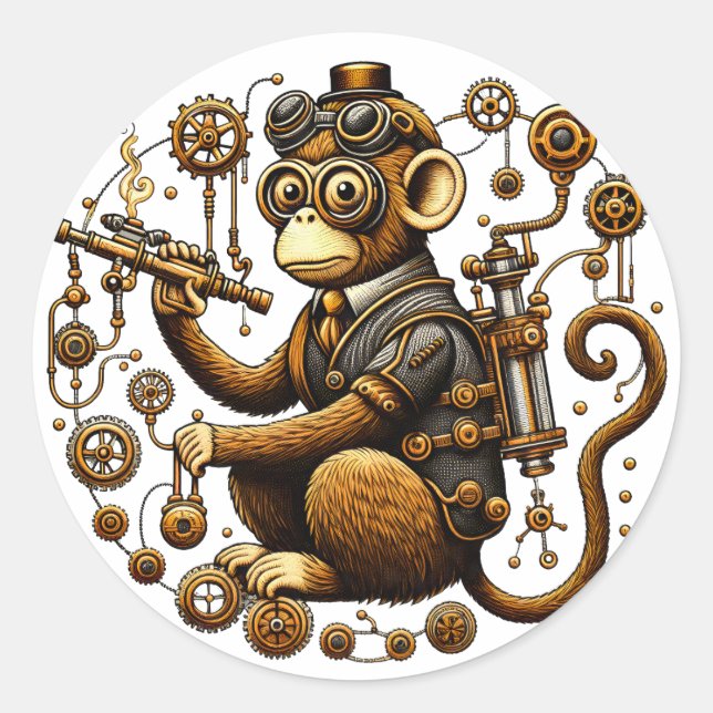 Adesivo Macaco Steampunk com Ray Gun (Frente)