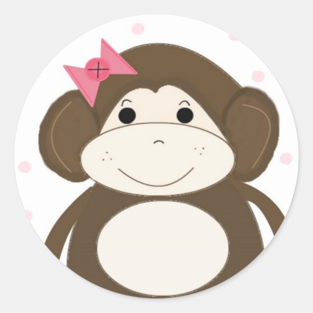 Adesivo Macaquinho com Laço de Cabelo Rosa (Frente)