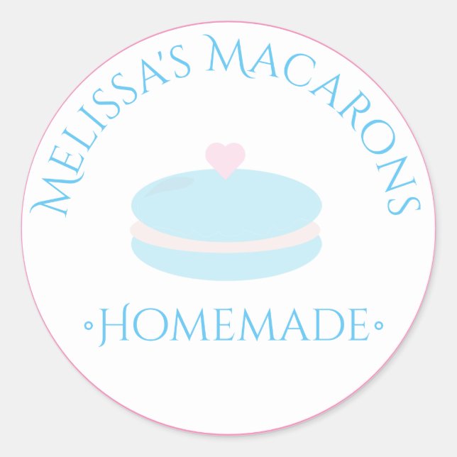 Adesivo Macaron Heart Logo Stickers Homemade Bakery (Frente)