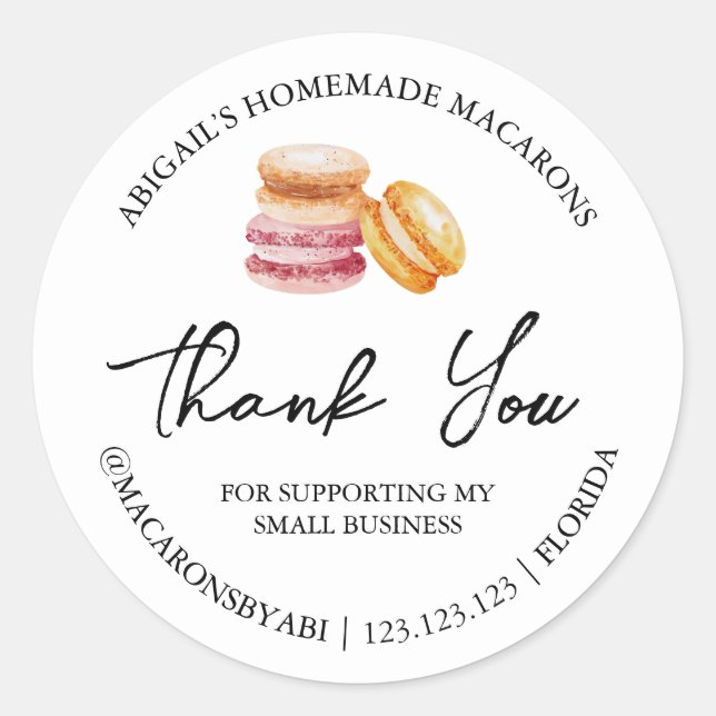 Adesivo Macaron Simples Homemade Obrigado Rótulo (Frente)