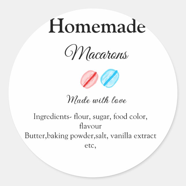 Adesivo Macarons caseiros adicionar ingredientes feitos co (Frente)