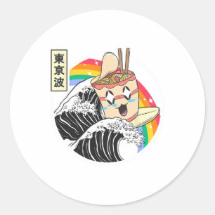 Adesivo Macarrão Instantâneo Surfando Onda Japonesa Arco-Í