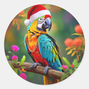 Adesivo Macaw de Natal Vestindo um Chapéu Santa- 56485