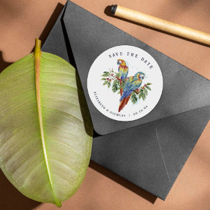 Adesivo Macaw tropical Salve a data de casamento
