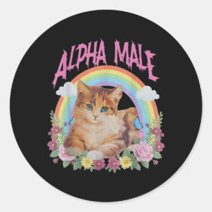 Adesivo Macho Alfa Gatinho Engraçado Floral Arco-Íris Meme