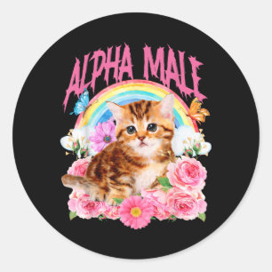 Adesivo Macho Alfa Gato Engraçado Gatito Floral Arco-íris