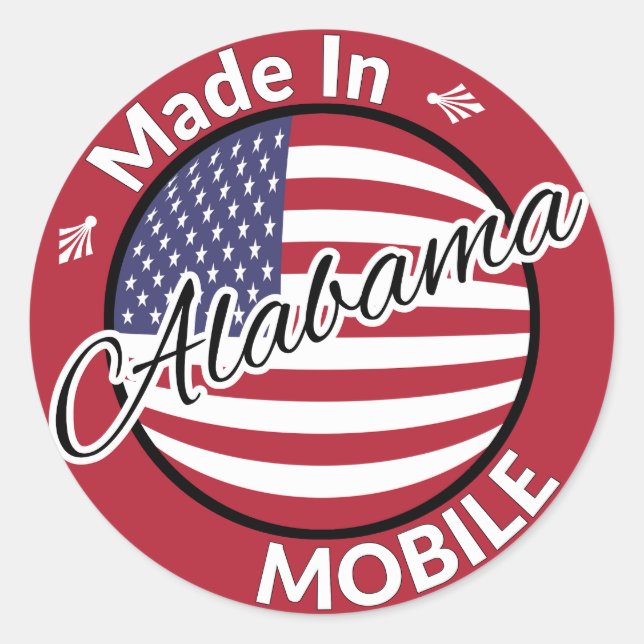 Adesivo Made in Mobile Alabama Stars and Stripes Flag (Frente)