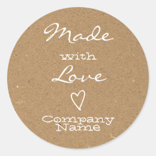 Adesivo Made with Love Labels Heart Symbol Kraft Paper