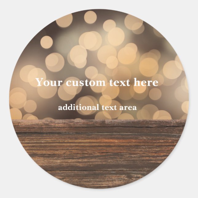 Adesivo Madeira + Bokeh Luzes Rustic Country Favor Sticker (Frente)