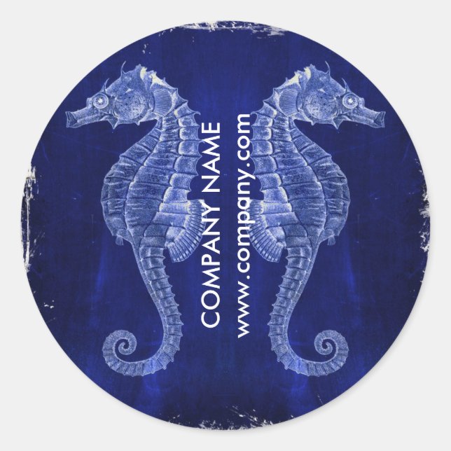 Adesivo madeira branca-litoral, cavalo marinho azul-náutic (Frente)