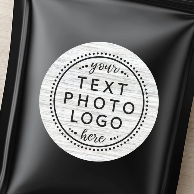 Adesivo Madeira de cinza clara adiciona fotografia de logo (Light gray wood add custom logo photo or graphic classic round sticker)