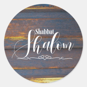 Adesivo Madeira Envelhecida Shabbat Shalom, Azul Escuro Do