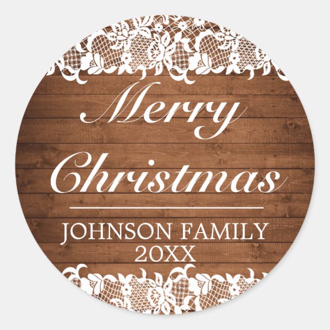 Adesivo Madeira russa e renda branca Feliz Natal (Frente)