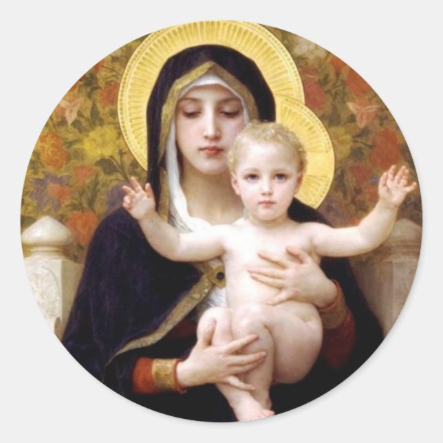 Adesivo Madona com pintura antiga de Bouguereau dos lírios (Frente)