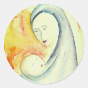 Adesivo Madona e Menino Natal Natividade Aquarela