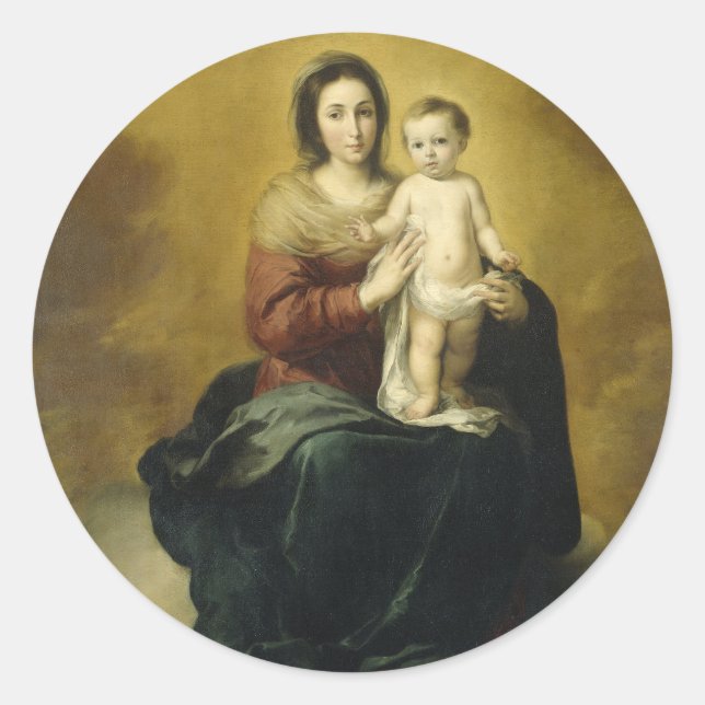 Adesivo Madonna e Criança, Vinheta de Natal de Bela Arte (Frente)