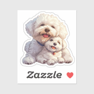 Adesivo Mãe Adorável e Bebê Bichon Frise