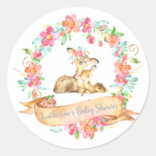 Adesivo Mãe Baby Deer Floral Wreath Primavera Chá Woodland