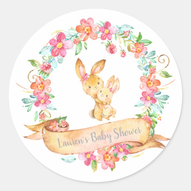 Adesivo Mãe Bebê Bunny Floral Wreath Chá (Frente)