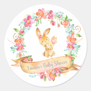Adesivo Mãe Bebê Bunny Floral Wreath Chá