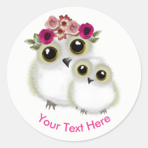 Adesivo Mãe Bebê Coruja Rosa Branca Personalizada