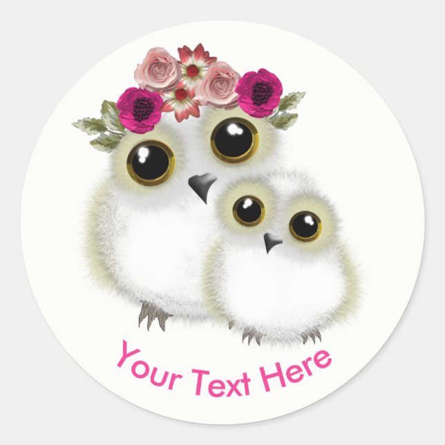 Adesivo Mãe Bebê Coruja Rosa Branca Personalizada (Frente)