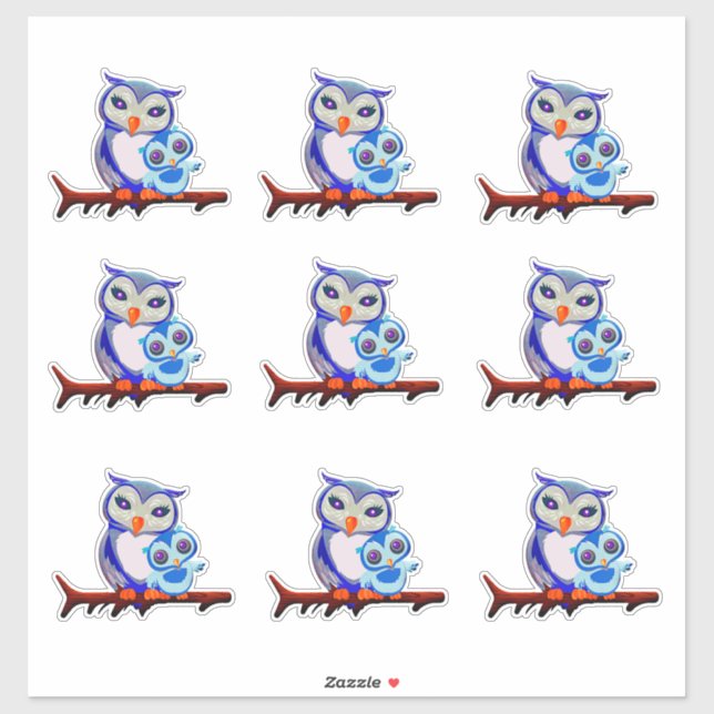 Adesivo Mãe Coruja e Bebê Ficha de (Folha)