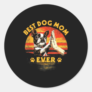 Adesivo Mãe de Boston terrier pôr do sol retrô divertido d